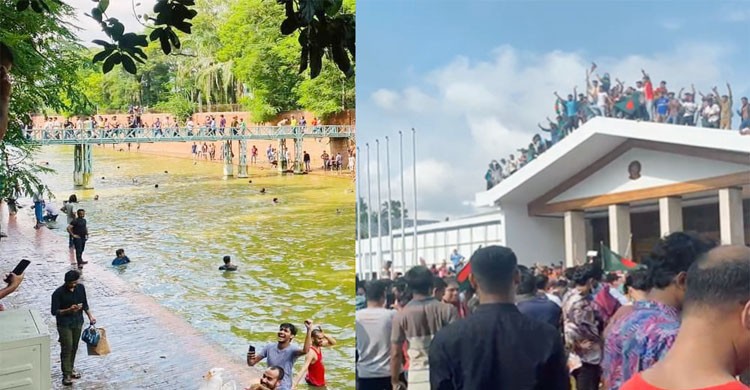 গণভবনে হাজারো ছাত্র-জনতা