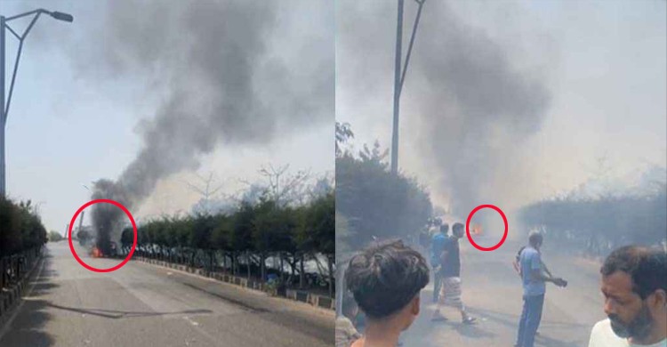 হাতিরঝিলে চলন্ত গাড়িতে আগুন