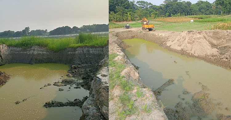 সিংগাইরে কালীগঙ্গা নদীর তীর কেটে অবাধে মাটি বিক্রি