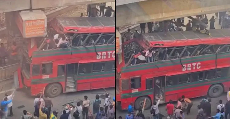 এলিভেটেড এক্সপ্রেসওয়ের পিলারে দোতলা বাসের ধাক্কা