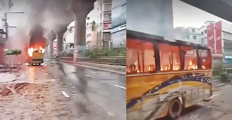 মিরপুরে বাসে আগুন, চালক-সহকারীকে পিটিয়ে নামাল দুর্বৃত্তরা
