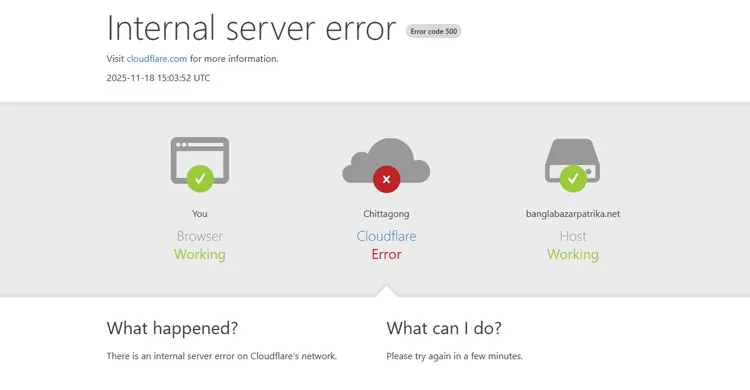 ক্লাউডফ্লেয়ার ডাউন: বিশ্বের বিভিন্ন ওয়েবসাইটে বিপর্যয়