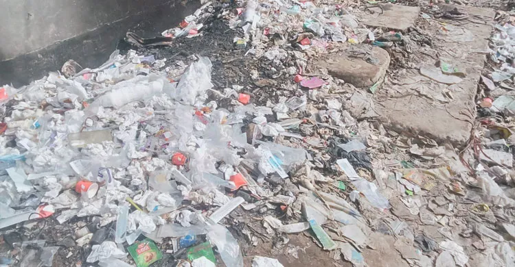 হাজির হাট মডেল সরকারি প্রাথমিক বিদ্যালয়ের পাশে ক্লিনিক্যাল বর্জ্যের স্তূপ, স্বাস্থ্যঝুঁকিতে কোমলমতি শিক্ষার্থীরা