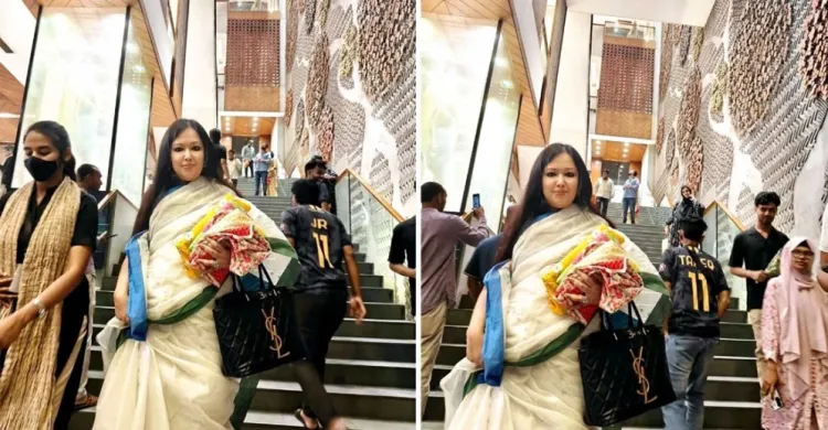 আড়ং শোরুমে শপিং ব্যাগ না পেয়ে ক্ষোভ, কাপড় হাতে নিয়েই বের হলেন রুমিন ফারহানা