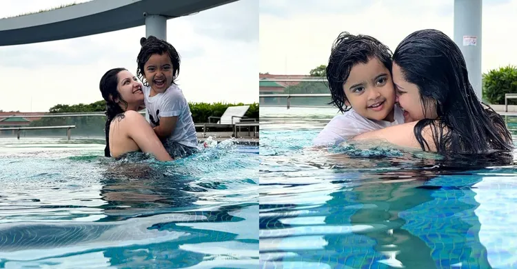 ছেলে পূণ্যকে নিয়ে সুইমিংপুলে পরীমণি, ভাইরাল মা-ছেলের ছবি