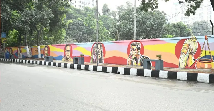 সেগুনবাগিচার ফুটপাত দখলমুক্ত, সৌন্দর্যবর্ধনে ১০ গুণীর গ্রাফিতি