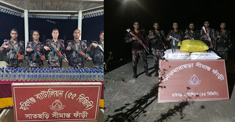 হবিগঞ্জে ১৩০ বোতল ভারতীয় মদ ও ৮২ কেজি রসুন জব্দ